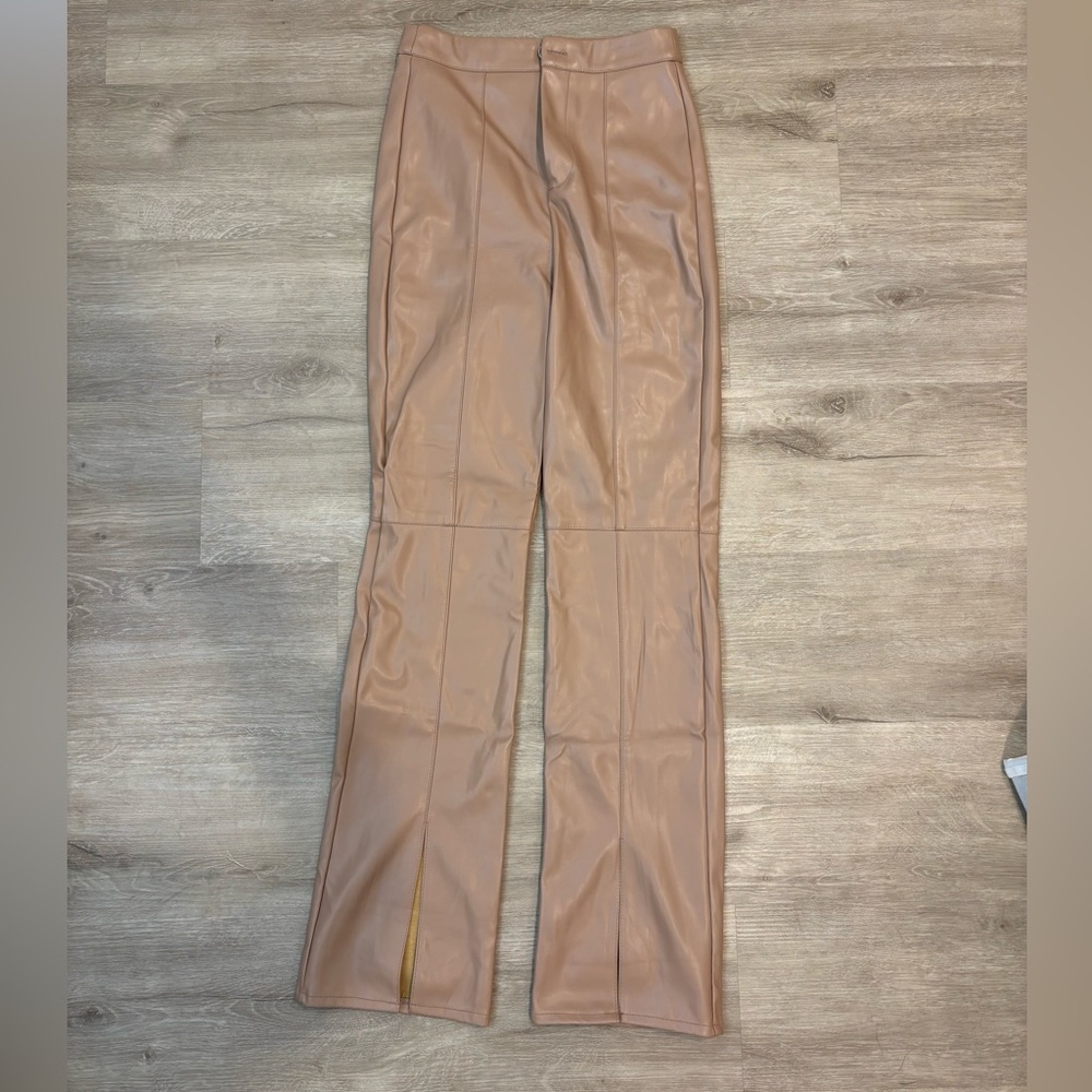Missguided tan faux leather pants with split hem - size 2